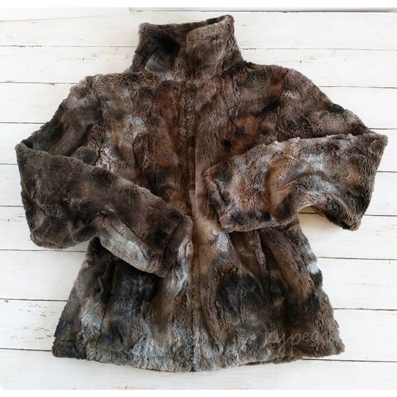 Andrea Faye Faux Fur Jacket Size Small Victoria Boa Cinchback Coat Equestrian - Picture 2 of 15